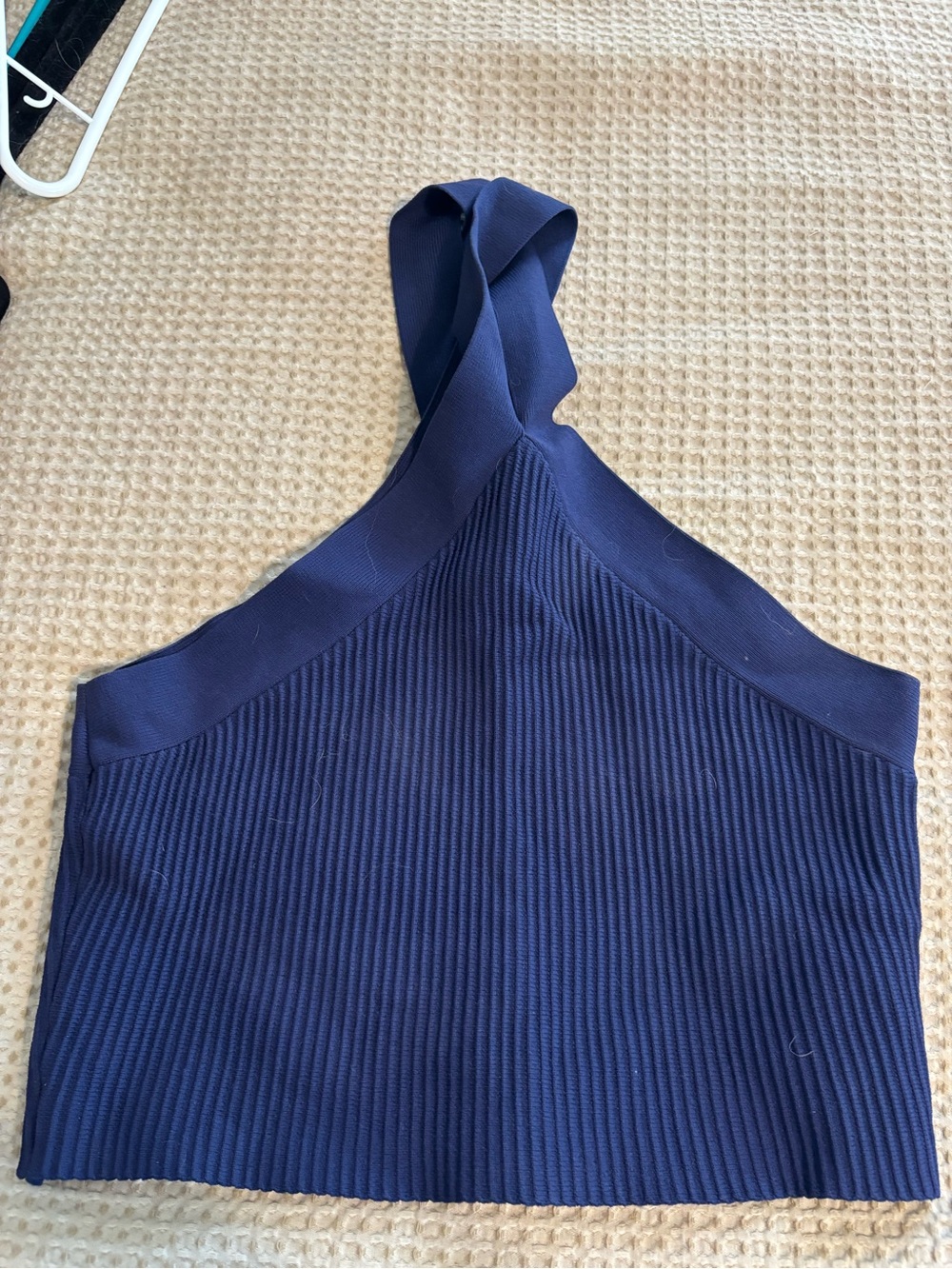 Forever 21 Navy Ribbed One-Shoulder Cropped Tank